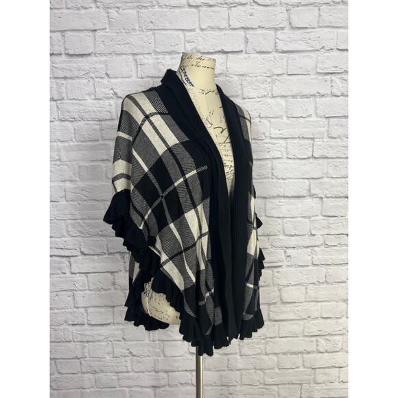Black and Cream Open Poncho Style Cardigan Oversized Women’s X-Large - Picture 1 of 8